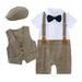 Uuszgmr Child Outfits Set Toddler Boys Sleeveless White Shirt Jumpsuit Vest Coats Children Kids Gentleman Set Outfit Casual Vacation Travel Usual Time