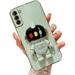 Personalised Creative Light-up Astronaut Stand TPU Phone case for Samsung Galaxy S22 S21 S20 S10 Ultra Plus FE Protective Cover Cool Sparkly Anti-Scratch Bumper(Green S21 Ultra)