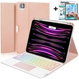 Touchpad Keyboard case for iPad Pro 12.9 inch 2022 2021 2020 2018 6th 5th 4th 3rd Gen Detachable Bluetooth Color Keyboard Smart Folio Cover with 7 Color Backlit Pencil Holder Screen Protector Stand