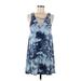 rue21 Casual Dress - Mini Plunge Sleeveless: Blue Print Dresses - Women's Size Medium