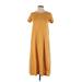 Uniqlo Casual Dress - Midi Crew Neck Short sleeves: Gold Print Dresses - Women's Size 2X-Small
