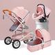 3 in 1 Newborn Pushchairs 2022 - Baby Bassinet Stroller with Reversible Seat, Anti-Shock Springs, Custom Canopy - Includes Dinner Plate & Footmuff - Premium Quality Pram for Sleeping