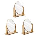 FRCOLOR 3pcs Wooden Vanity Mirror Wooden Desk Mirror Dresser Mirror with Stand Desktop Cosmetic Mirror Hanging Circle Mirror Wood Countertop Mirror Dressing Mirror Miss Fold Bamboo Table