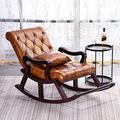 Armchair,Leather Rocking Chair Nordic Solid Wood Leisure Recliner Garden Nap Chair, Elderly Chair, Dark Brown,#5