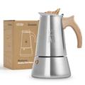 MADAMA - Moka Pot Espresso Maker - Stovetop Espresso, Coffee Percolator, Italian & Cuban Coffee Maker. For induction, gas or electic stoves - Stainless Steel - 4 Cups, 200ml