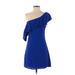 Astr Casual Dress - A-Line One Shoulder Short sleeves: Blue Print Dresses - Women's Size Small