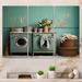 Gracie Oaks Turquoise Vintage Laundry Room II On Canvas 3 Pieces Print Metal in Blue/Green | 32 H x 48 W x 1 D in | Wayfair