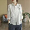 Camicia da donna in cotone ricamo camicetta elegante Top a maniche lunghe abbigliamento Vintage