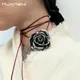 Huanzhi neue Legierung Rose Blume lange Seil Kette Halskette für Frauen Mädchen Retro Schmuck