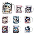Cute Mugs 3D Flat Painted Owl Mug Ceramic Coffee Mugs Novelty Coffee Mug 350ml Ceramic Owl Decor For