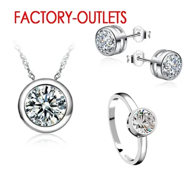 925 Silber Nadel Brautschmuck Sets Modeschmuck CZ Zirkonia Lünette Fassung Frauen Mädchen Verlobung