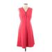 Tahari Casual Dress - A-Line V Neck Sleeveless: Red Print Dresses - Women's Size 8
