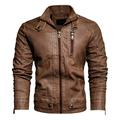 JDEFEG Farming Jacket Mens Leather Jackets Autumn and Winter Pu Leather Jacket Stand Collar with Velvet and Thick Motorcycle Coat Mens Casual Windbreaker Jacket Khaki Xxl