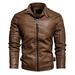 JDEFEG Jacket for Winter for Men Mens Leather Jackets Autumn and Winter Pu Leather Jacket Stand Collar with Velvet and Thick Motorcycle Coat Real Leather Trench Coat Mens Khaki L