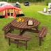 Wooden Outdoor Patio Garden Round Picnic Table With Bench 8 Person