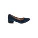 Franco Sarto Heels: Pumps Chunky Heel Classic Blue Print Shoes - Women's Size 8 1/2 - Almond Toe