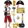 Mrsclaus Pirate Costume Children's Pirate Outfit Accessory Set Boys Pirate Hat Eye Patch Pirate Captain for Carnival Pirate Costume Party 3 4 5 6 7 8 9 10 Years C027L