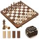 Paome Chess set and Checkers 2 IN 1, 16" Wooden Chess Board Game for Kids Adults, Foldable Chess Board Set with 2 Extral Queen, Gifts for Women Men, Gifts Toys for Boys Girls