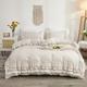 Herside Beige Grey Ruffle Duvet Cover King Boho Bedding Beige White 2 Layers Ruffle Design Shabby Chic Bedding Sets 1 Duvet Cover 2 Pillowcases (White-Beige Grey, King)