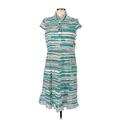 Nine West Casual Dress - Shirtdress Collared Short sleeves: Teal Stripes Dresses - Women's Size 12