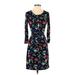 Talbots Casual Dress - Sheath Scoop Neck 3/4 sleeves: Black Print Dresses - Women's Size P Petite
