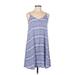 SO Casual Dress - Mini V Neck Sleeveless: Blue Color Block Dresses - Women's Size Medium