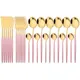 Set di stoviglie in oro rosa 24 pezzi Set di posate in acciaio inossidabile coltelli forchette cucchiai da tè Set da tavola stoviglie da cucina Set di posate
