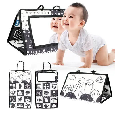 Montessori-Spielzeug, Bauchzeit, Bodenspiegel, Lernspielzeug, sensorische Entwicklung des Babys, kontrastierendes Babyspielzeug, 0–12 Monate Image
