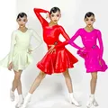 9 colori in pelle brillante abito da ballo latino a maniche lunghe per bambini abiti da ballo per