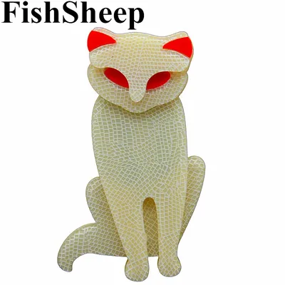 FishSheep Neue Nette Acryl Katze Broschen für Frauen Acetat Faser Tier Weiß Fuchs Broschen Damen