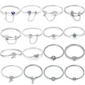 Heiße Armbänder Silber Original 17-20cm Katze Kratzer Sterne Mond Klee grün Zirkon fit Anhänger DIY