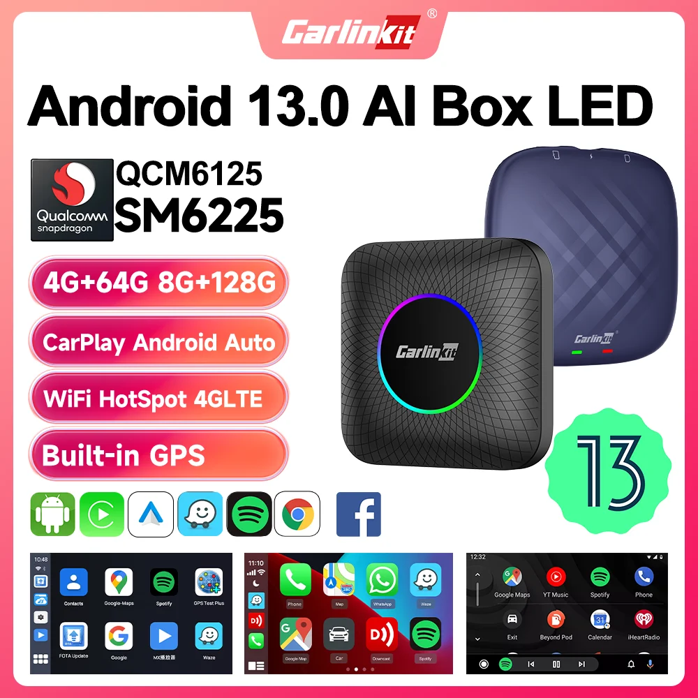 2025 CarlinKit CarPlay AI Box Android 13 SM6225 6125 8-Core Android Auto Wireless CarPlay Adapter WiFi 4GLTE Connect GPS 64G 128G FOTA Upgrade für kabelgebundene CarPlay-Autos Image