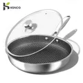 Stainless Steel Frying Pan Steak Pancake Wok Honeycomb Non Stick Skillet with lid Stir-fry Pans for