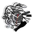 Hairstyle Beauty Salon Vinyl Record Wall Clock Hair Stylist Salon Barber Shop Retro Black Wall Clock