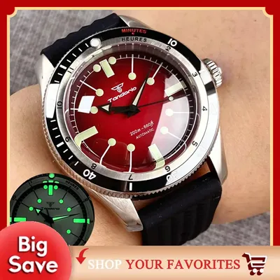 Tandorio Red Blue 40mm PT5000 NH35 Mechanical Automatic Diving Men Watch 20ATM Water Resistant Domed Sapphire Screw Crown Reloj