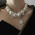 Luxury Punk Style Cubic Zirconia Beaded Necklace Exaggerated Pearl Necklaces Women's Delicate