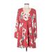 Express Casual Dress - Wrap V Neck Long sleeves: Red Floral Dresses - Women's Size Medium