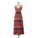 She's Cool Casual Dress - Midi V Neck Sleeveless: Brown Chevron/Herringbone Dresses - Women's Size Medium