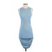 Shein Casual Dress - Bodycon Crew Neck Sleeveless: Blue Solid Dresses - Women's Size X-Small