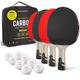PRO-SPIN Ping Pong Paddles | Carbon Table Tennis Rackets 4-Player Set with Elite Series 3-Star Ping Pong Balls | Premium 7-Ply Blade, Premium Rubber, 2.0mm Sponge & Rubber Protector Case