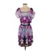 Express Casual Dress - Mini Scoop Neck Short sleeves: Purple Floral Dresses - Women's Size Small