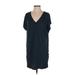 Ann Taylor LOFT Outlet Casual Dress - Mini V Neck Short sleeves: Blue Solid Dresses - Women's Size Small