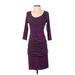 Nicole Miller Casual Dress - Midi Scoop Neck 3/4 sleeves: Purple Dresses - Women's Size Small