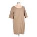 Cynthia Rowley TJX Casual Dress Scoop Neck Short sleeves: Tan Solid Dresses - Women's Size Large