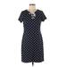 Tommy Hilfiger Casual Dress - Shift High Neck Short sleeves: Blue Polka Dots Dresses - Women's Size Medium