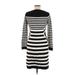 Calvin Klein Casual Dress - Sweater Dress: Black Stripes Dresses - Women's Size Medium