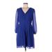 Jessica Simpson Casual Dress - Mini V-Neck 3/4 sleeves: Blue Print Dresses - Women's Size 8