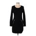 Charlotte Russe Casual Dress - Mini Scoop Neck Long sleeves: Black Print Dresses - Women's Size Large