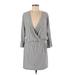 Lou & Grey Casual Dress - Mini Plunge 3/4 sleeves: Gray Dresses - Women's Size Medium