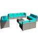 Latitude Run® Jillien 11 Piece Sofa Seating Group w/ Cushions Synthetic Wicker/All - Weather Wicker/Wicker/Rattan in Blue | Outdoor Furniture | Wayfair